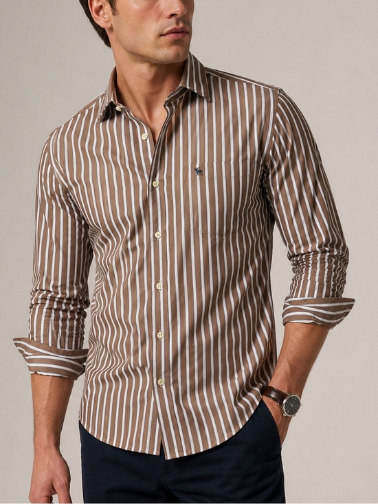 Abercrombie & Fitch Other - Abercrombie & Fitch Muscle Fit Brown White Stripe Button Shirt Medium